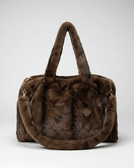 Alicia ~ Luxury Extra Large Faux Fur Tote Bag ~ Brown