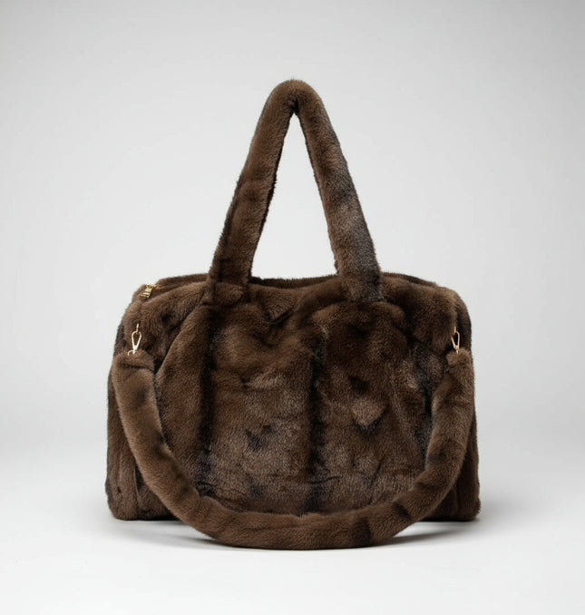 Alicia ~ Luxury Extra Large Faux Fur Tote Bag ~ Brown