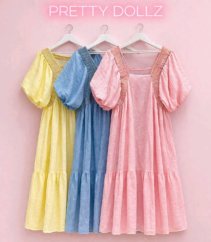 Cindy ~ Pastel Coloured Tiered Square Neck Maxi Dress