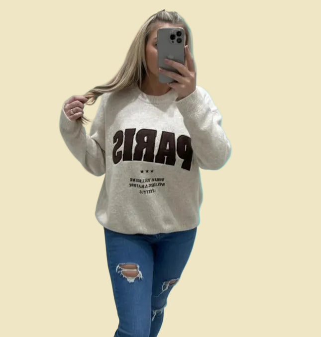 Collette ~ Slogan Long Sleeve Wool Mix Long Sleeve Jumper