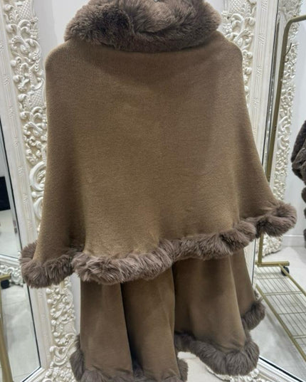 Wynter ~ Brown Faux Fur Double Layered Luxury Cape