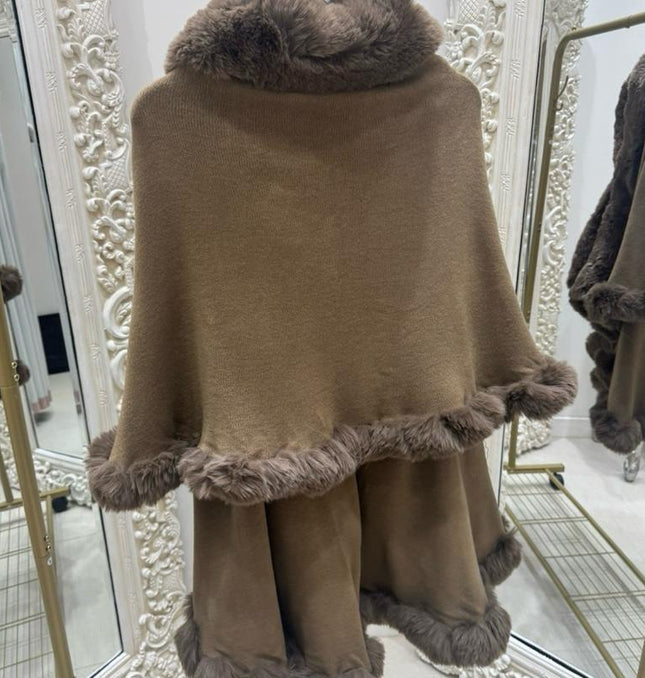 Wynter ~ Brown Faux Fur Double Layered Luxury Cape