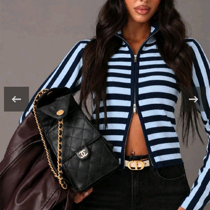 Lucie ~ Fine Knit Striped Full Zip Cardigan