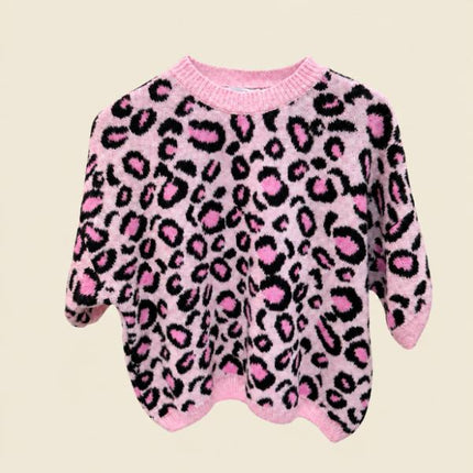 Beau ~ Pink Leopard Print Short Sleeved Soft Knit Jumper