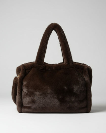 Alicia ~ Luxury Extra Large Faux Fur Tote Bag ~ Dark Brown
