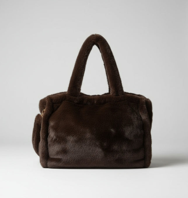Alicia ~ Luxury Extra Large Faux Fur Tote Bag ~ Dark Brown