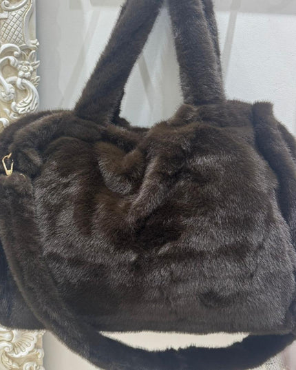 Alicia ~ Luxury Extra Large Faux Fur Tote Bag ~ Dark Brown