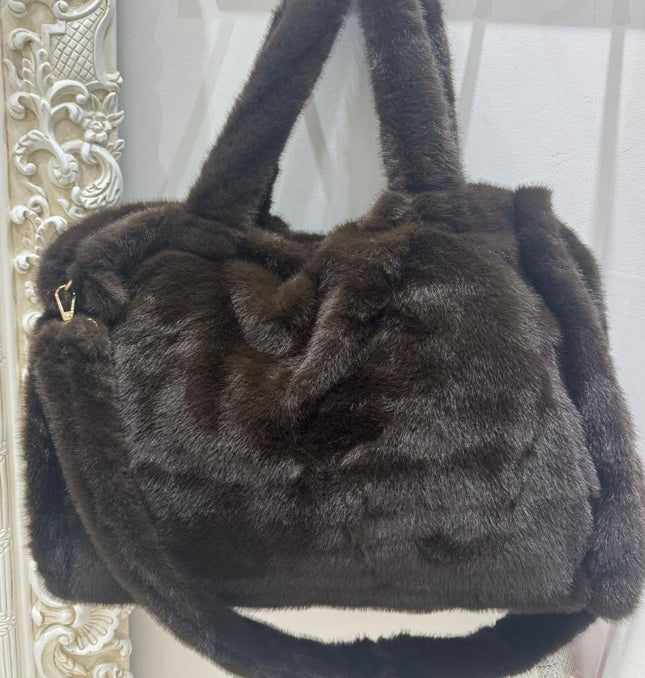 Alicia ~ Luxury Extra Large Faux Fur Tote Bag ~ Dark Brown