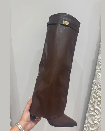 Nikita ~ PU Leather Lock Detail  Knee High Boots ~ Brown