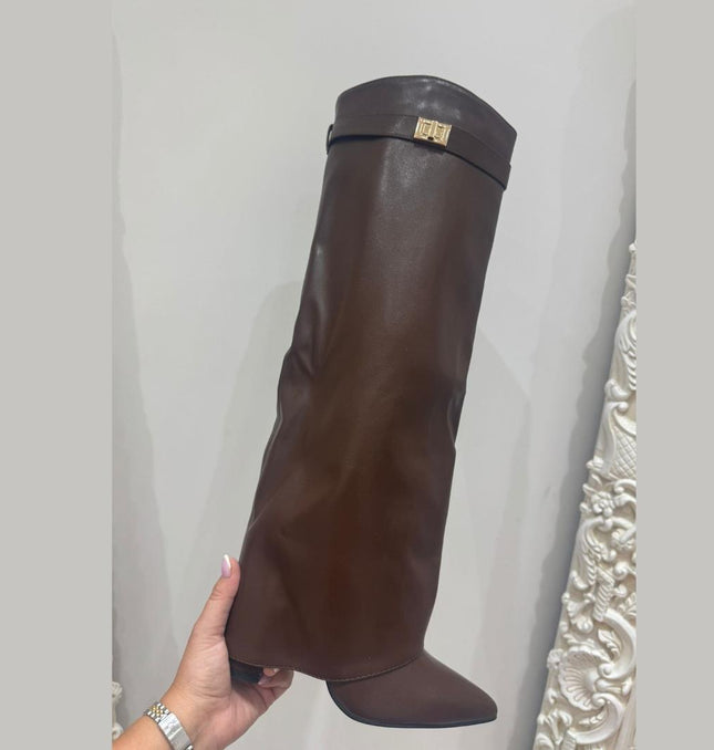 Nikita ~ PU Leather Lock Detail  Knee High Boots ~ Brown