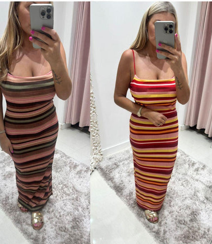 Suzie ~ Stripe Midi Dress With Built In Padding