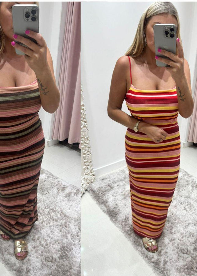 Suzie ~ Stripe Midi Dress With Built In Padding