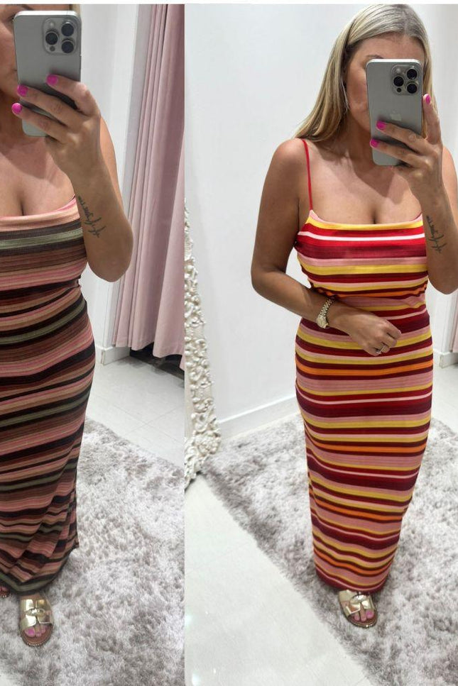 Suzie ~ Stripe Midi Dress With Built In Padding