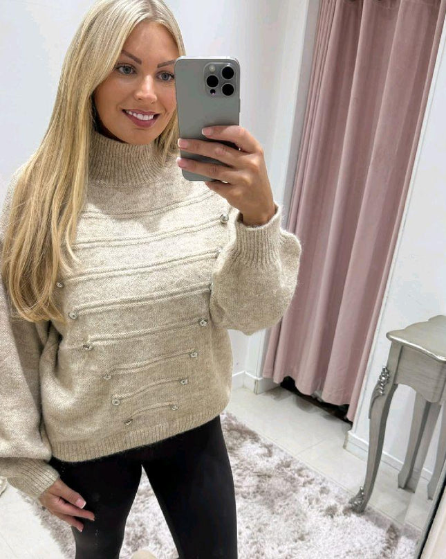 Soft Knit Military Style Jumper With Stud Detail