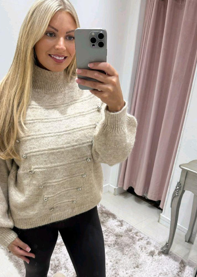 Soft Knit Military Style Jumper With Stud Detail