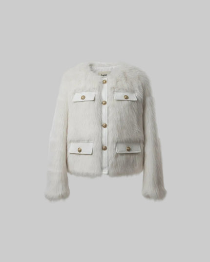 Lucinda ~ Luxury Faux Fur Trophy Jacket With Gold Buttons