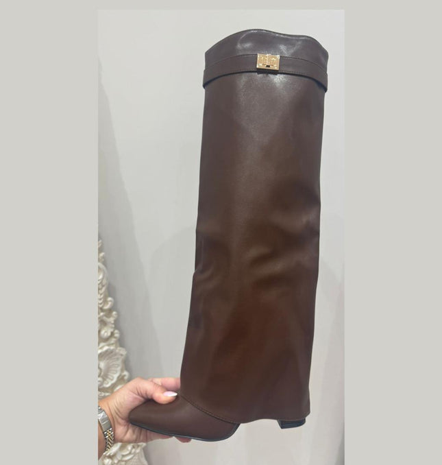 Nikita ~ PU Leather Lock Detail  Knee High Boots ~ Brown