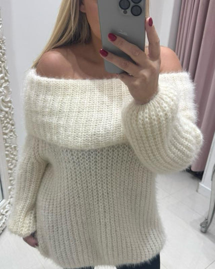 Connie ~ Luxury Knit Bardot Jumper ~ Cream