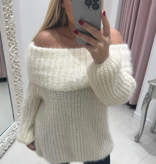 Connie ~ Luxury Knit Bardot Jumper ~ Cream