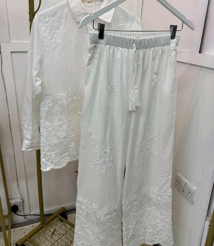 Malina ~  Embroidery & Lace Panelled Shirt & Pants