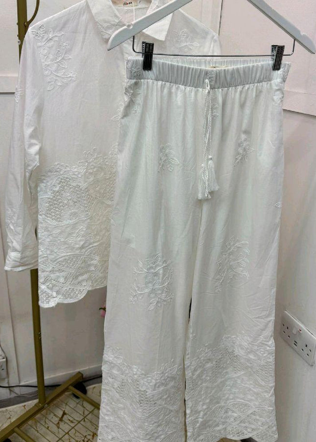 Malina ~  Embroidery & Lace Panelled Shirt & Pants