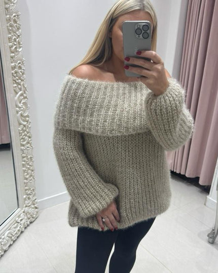 Connie ~ Luxury Knit Bardot Jumper ~ Oatmeal