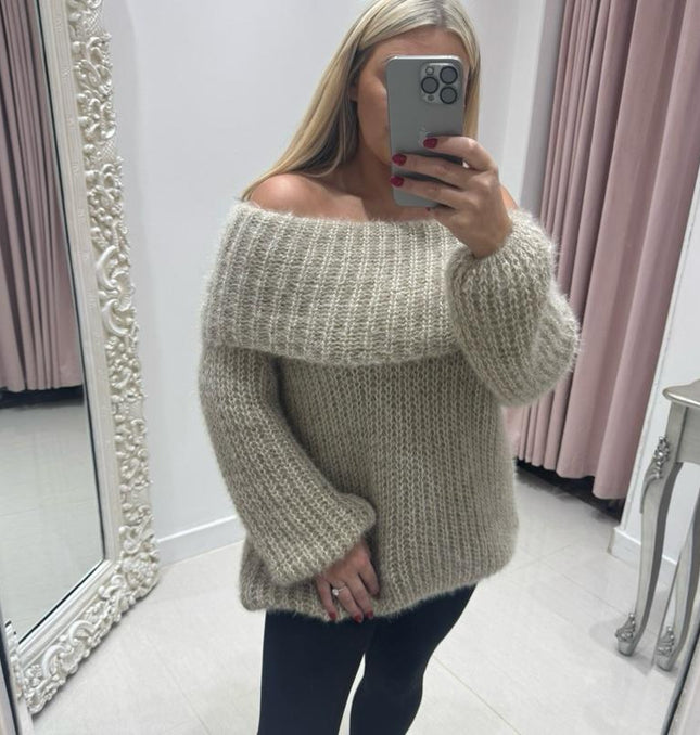 Connie ~ Luxury Knit Bardot Jumper ~ Oatmeal