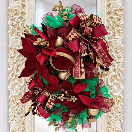 X Large Burgundy & Gold Traditional Luxury Christmas Wreath