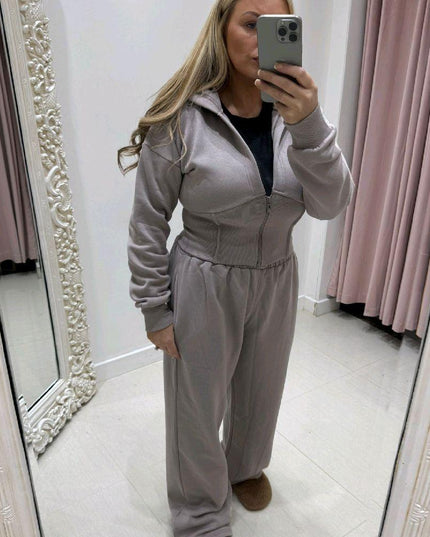 Jodie  ~  Hooded Top With Wide Leg Trousers Fleece Lined Lounge Set