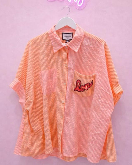 Bright Coral & Orange Striped Over Sized Long Shirt