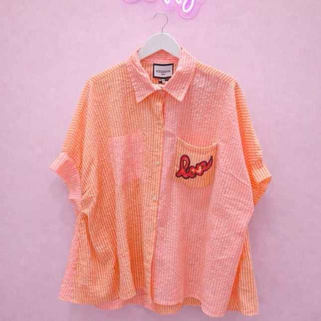 Bright Coral & Orange Striped Over Sized Long Shirt