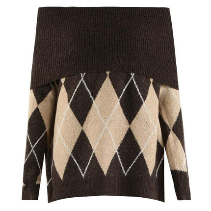 Lena ~ Bardot Argyle Long Sleeve Jumper
