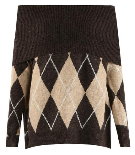Lena ~ Bardot Argyle Long Sleeve Jumper