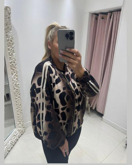 Lana ~ Animal Print Thick Silky Fabric Bomber Jacket