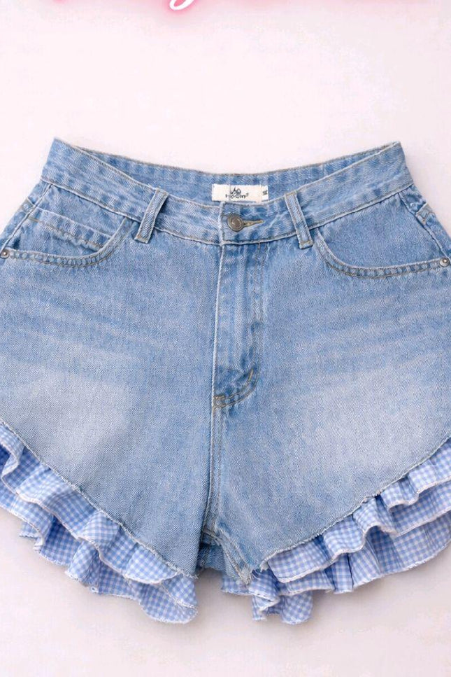 Denim Shorts With Gingham Frill (Frill is removeable)
