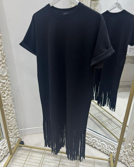 Tess ~ Midi Thick Tee Dress With Long Tassels - 3 Colours