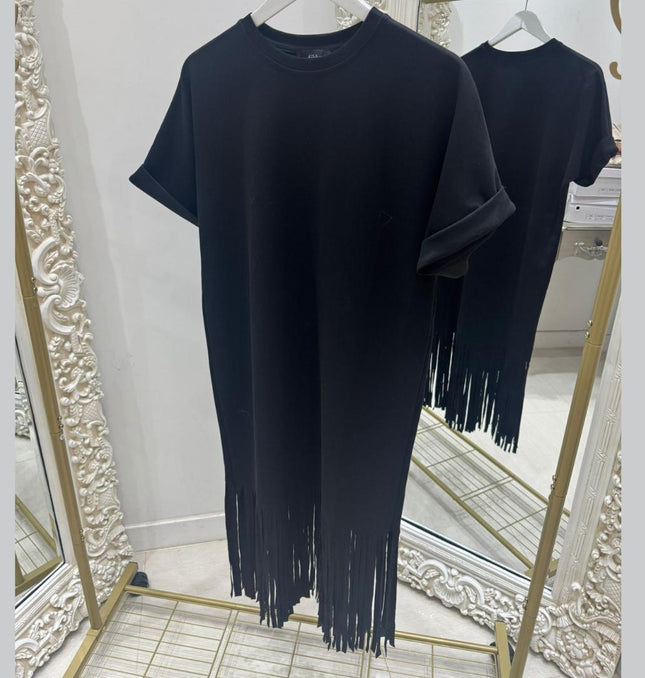 Tess ~ Midi Thick Tee Dress With Long Tassels - 3 Colours