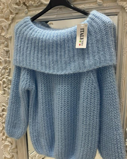 Connie ~ Luxury Knit Bardot Jumper ~ Baby Blue