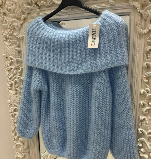 Connie ~ Luxury Knit Bardot Jumper ~ Baby Blue