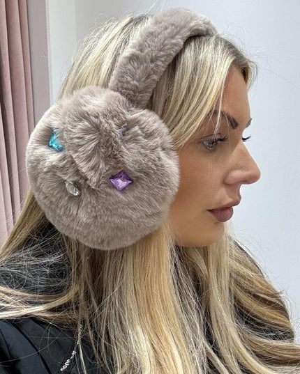 Bonnie ~ Luxury Faux Fur With Crystal Ear Muffs ~ Mocha