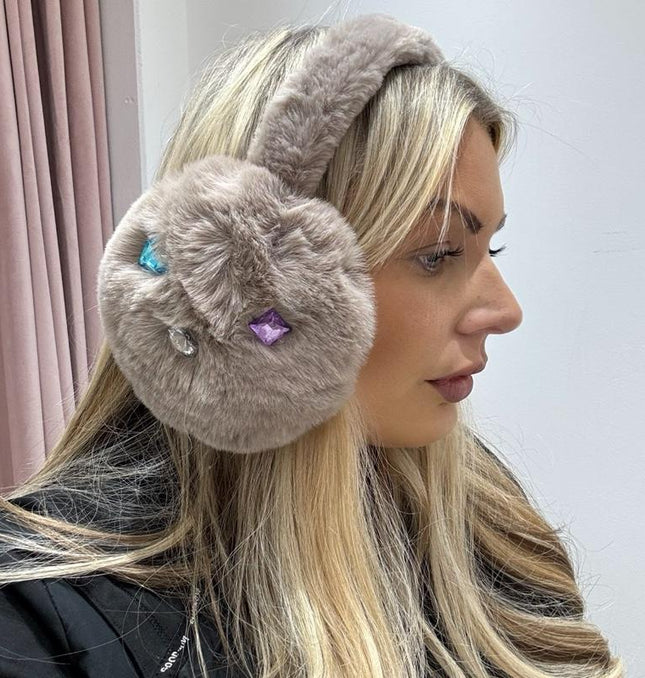 Bonnie ~ Luxury Faux Fur With Crystal Ear Muffs ~ Mocha
