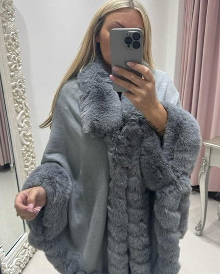 Holly Luxury Faux Fur Collared Cape ~ Dove Grey