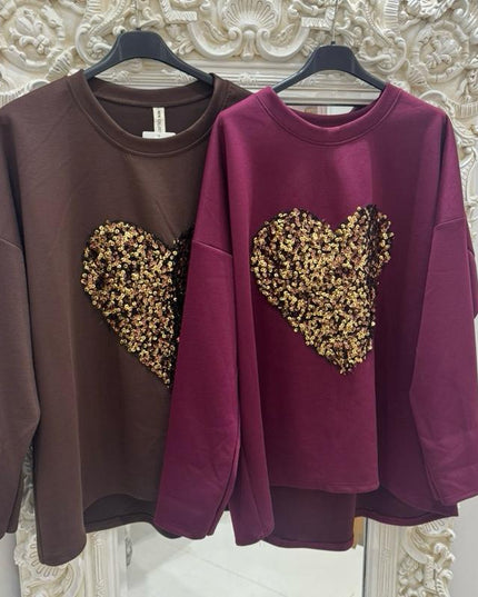 Edie ~ Soft Fabric Sweatshirt With Large Sequin Heart Detail
