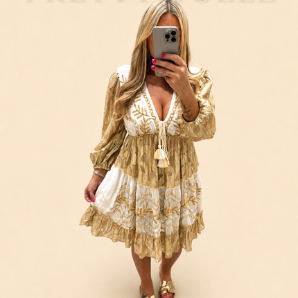 Indiana ~ Gold Boho Embellished Dress