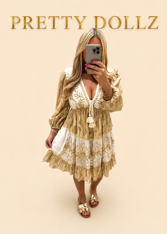 Indiana ~ Gold Boho Embellished Dress