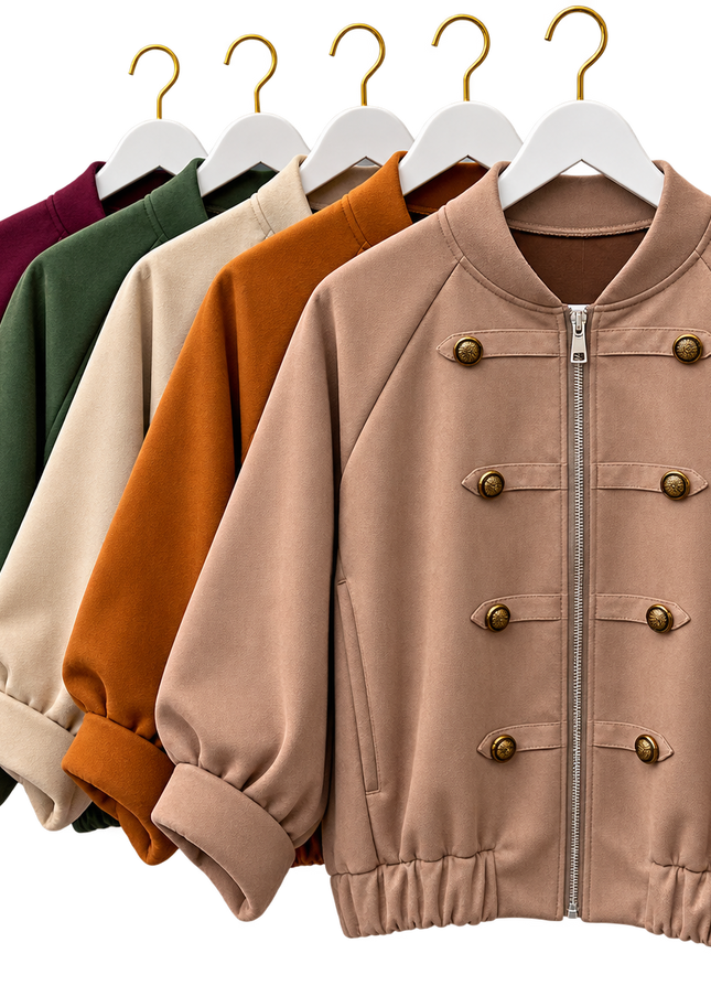Military Style Faux Suede Jacket