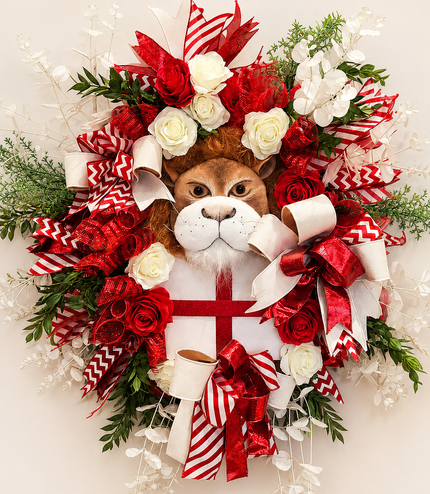George ~ Large England World Cup Patriotic Football Wreath With Lion's Head