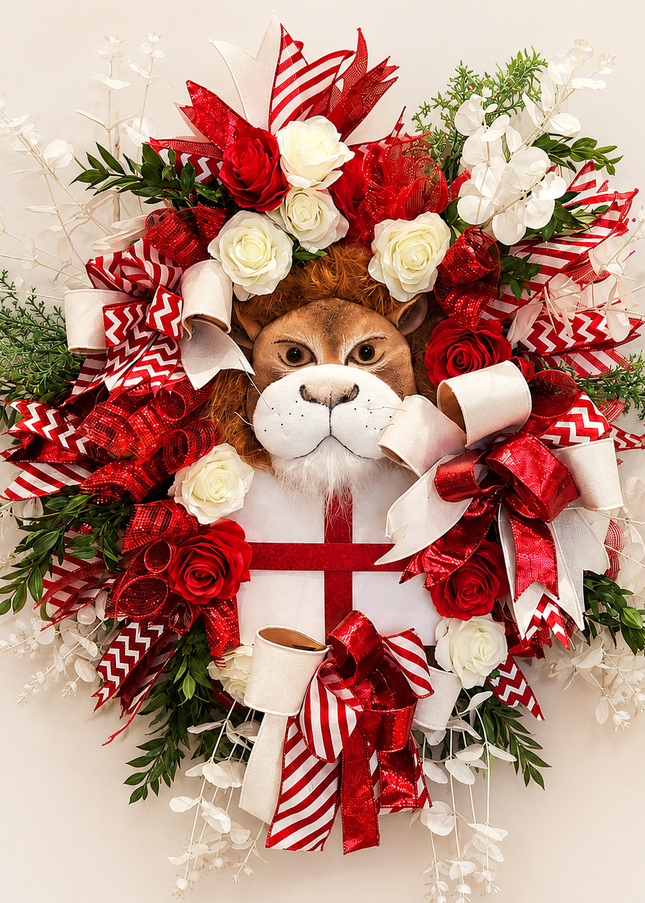 George ~ Large England World Cup Patriotic Football Wreath With Lion's Head