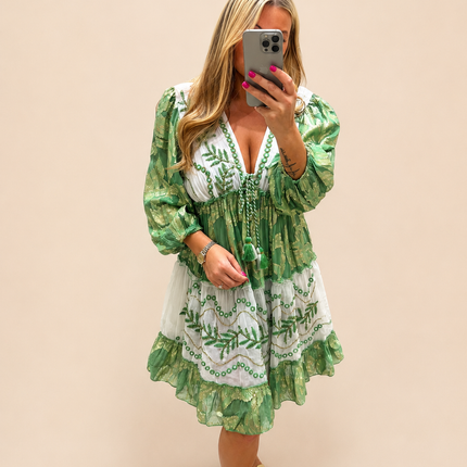 Indiana ~ Green Boho Embellished Dress
