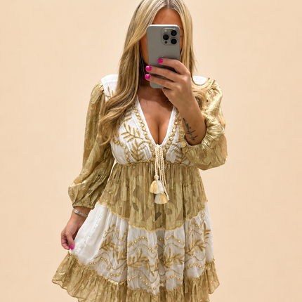 Indiana ~ Gold Boho Embellished Dress